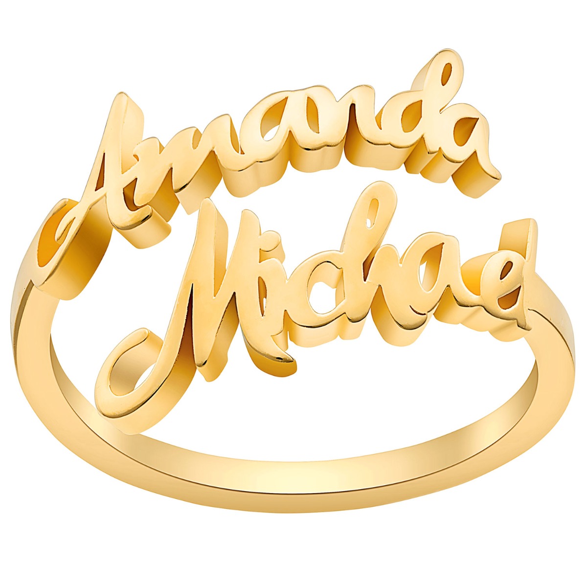14K Gold Plated Double Script Name Bypass Ring