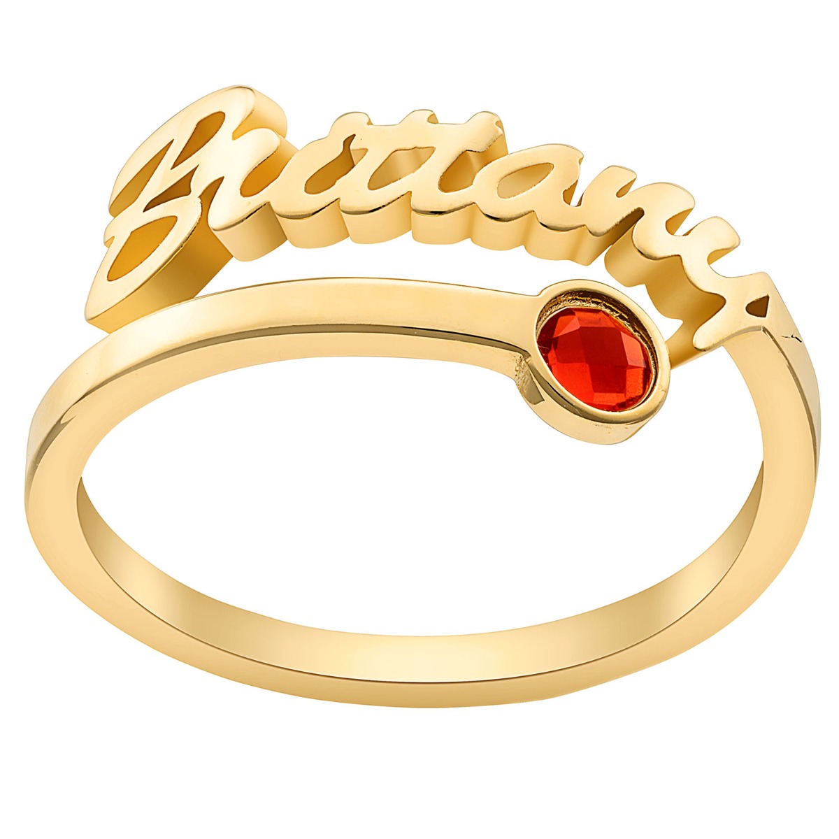 14K Gold Plated Script Name with Birthstone Bypass Ring