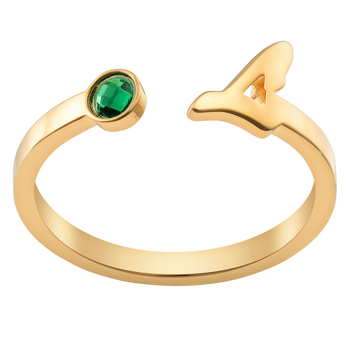 14K Gold Plated Script Initial with Birthstone Ring