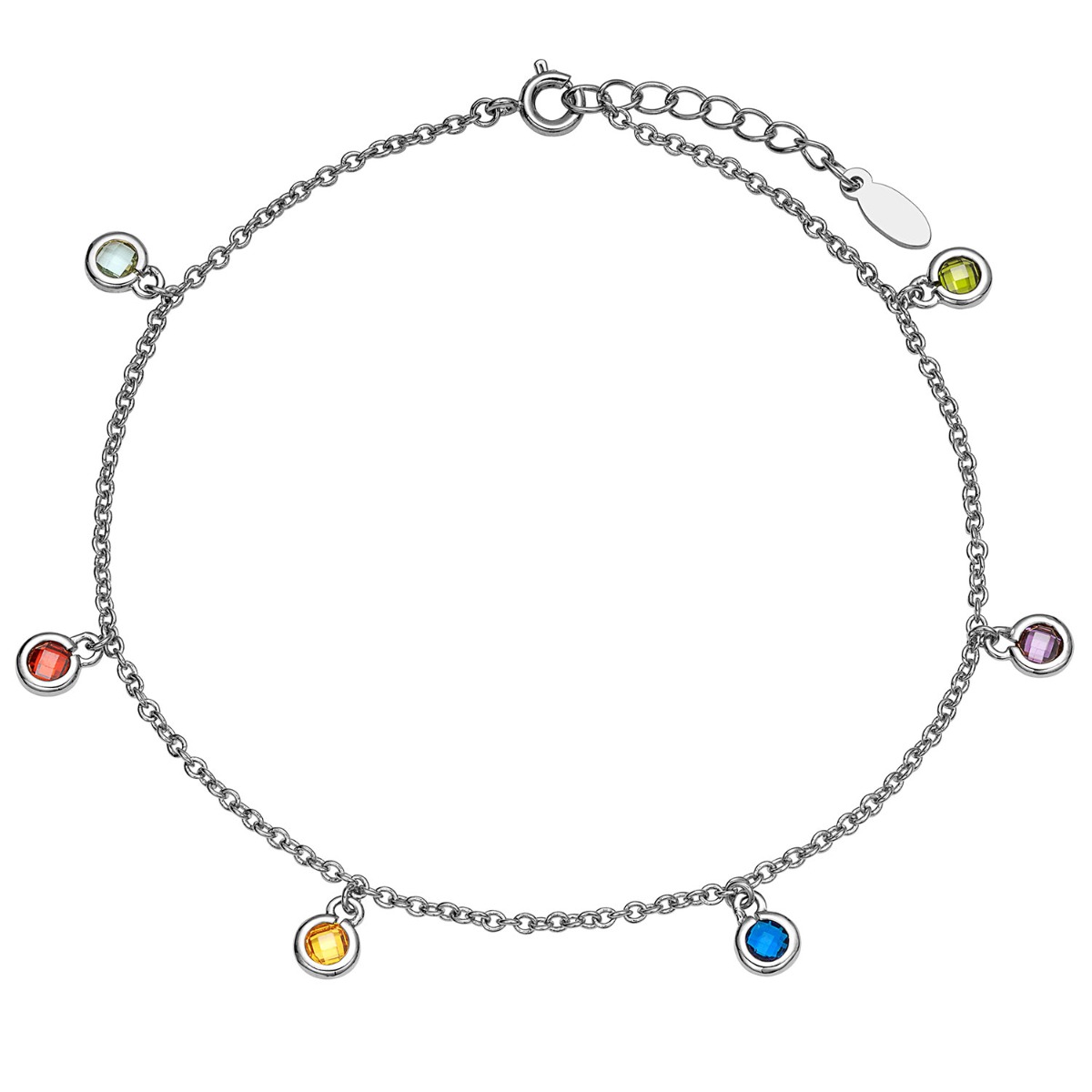 Silver Dangle Birthstone Anklet - 2 to 6 Stones
