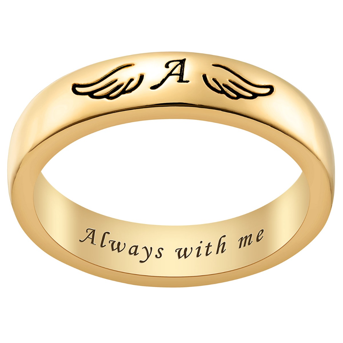Goldtone Initial and Angel Wing Memorial Ring