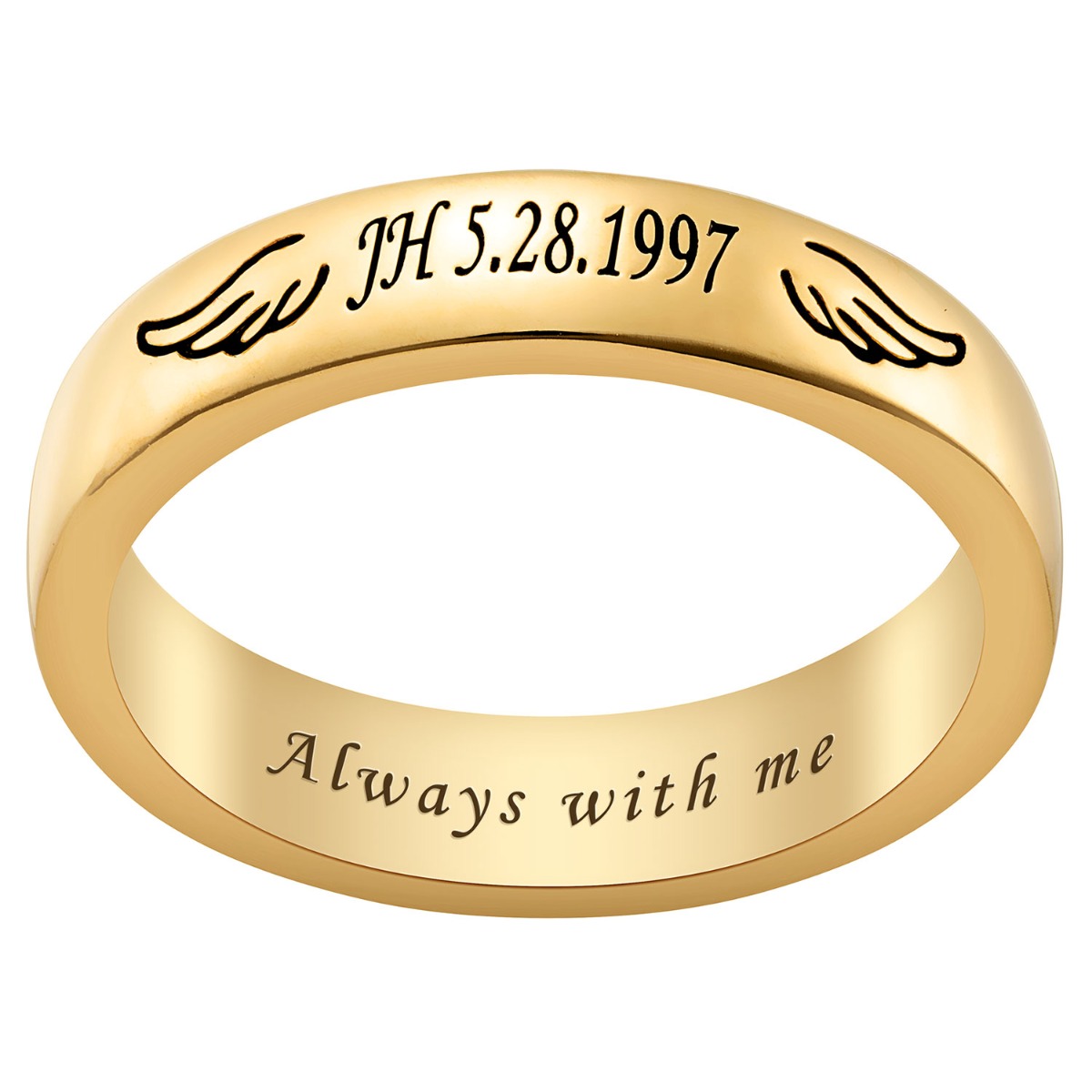 Goldtone Engraved Angel Wing Memorial Ring