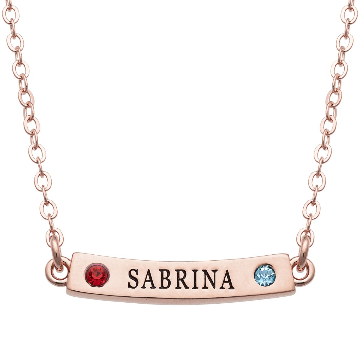 14K Rose Gold Plated Engraved Name and Birthstone Curved Bar Necklace