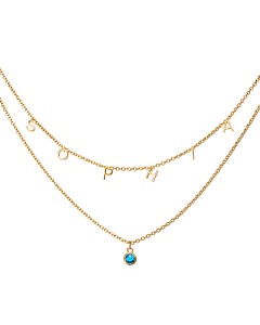 14K Gold over Sterling Birthstone and Dainty Letters Layered Name Necklaces