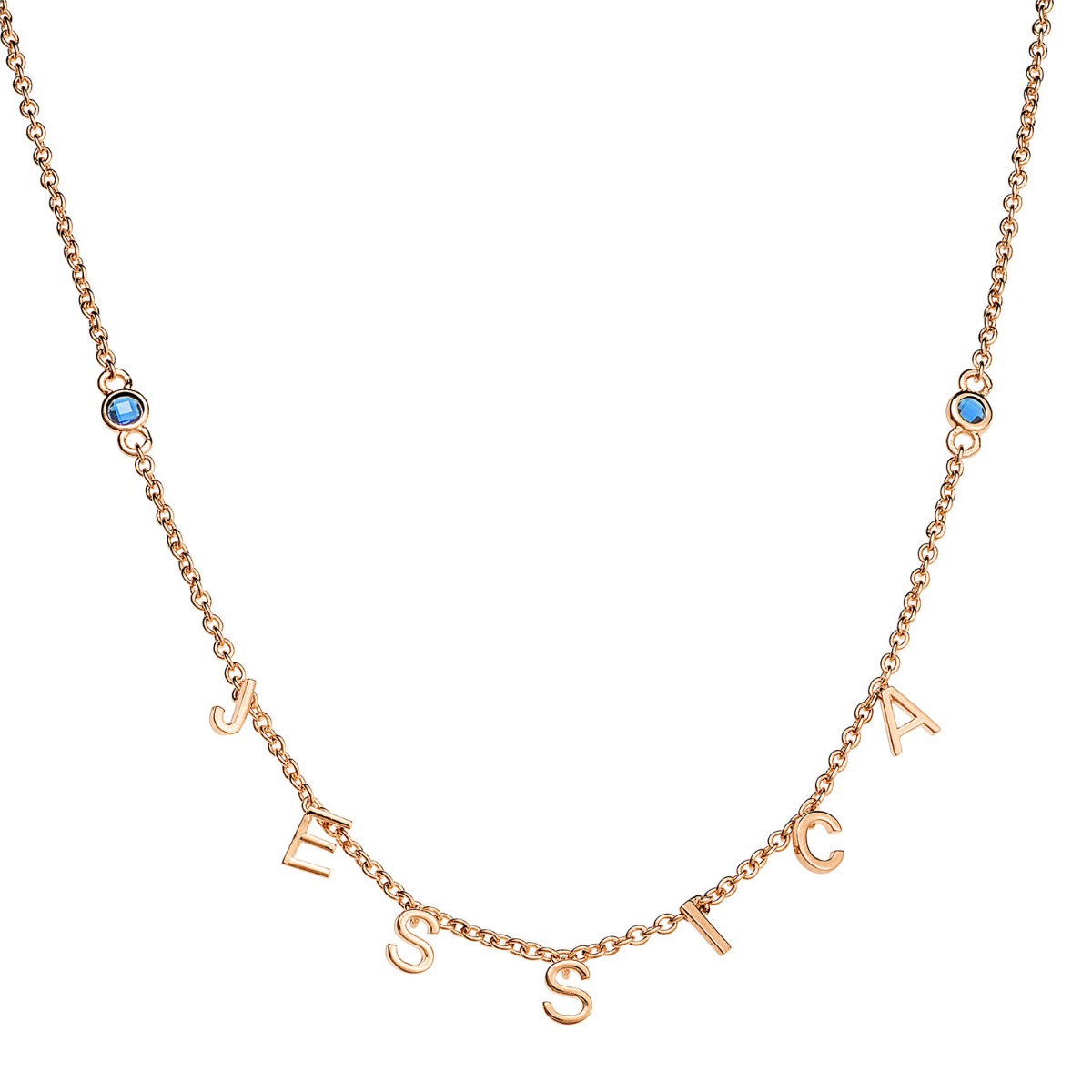 14K rose gold plated dainty letters and birthstones necklace