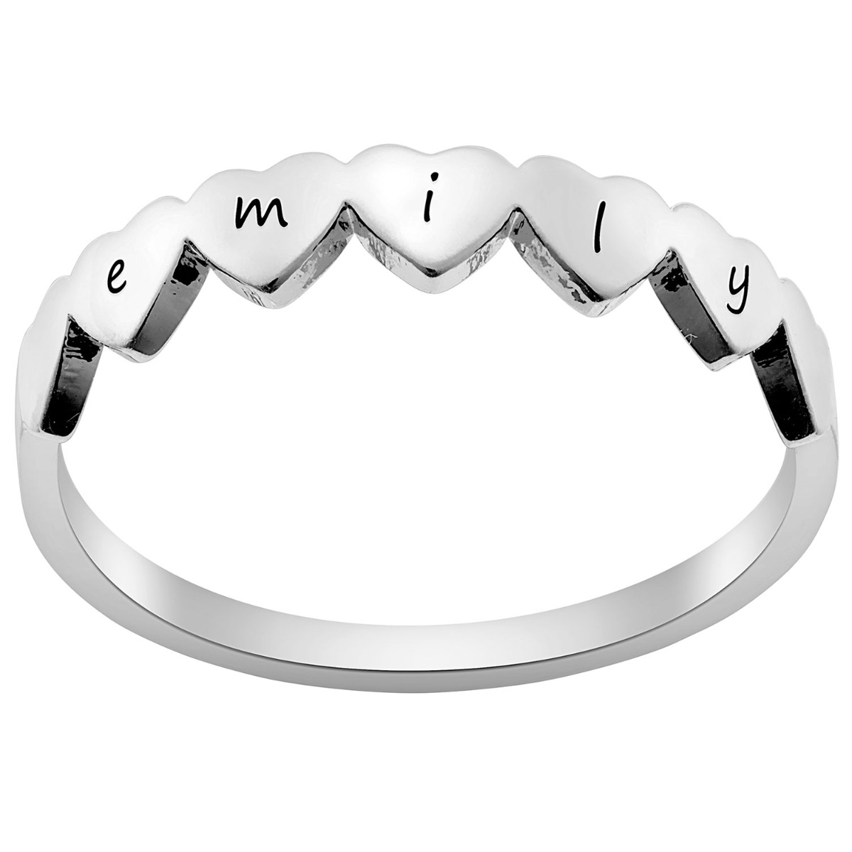 Row of Hearts Sterling Silver Name Ring
