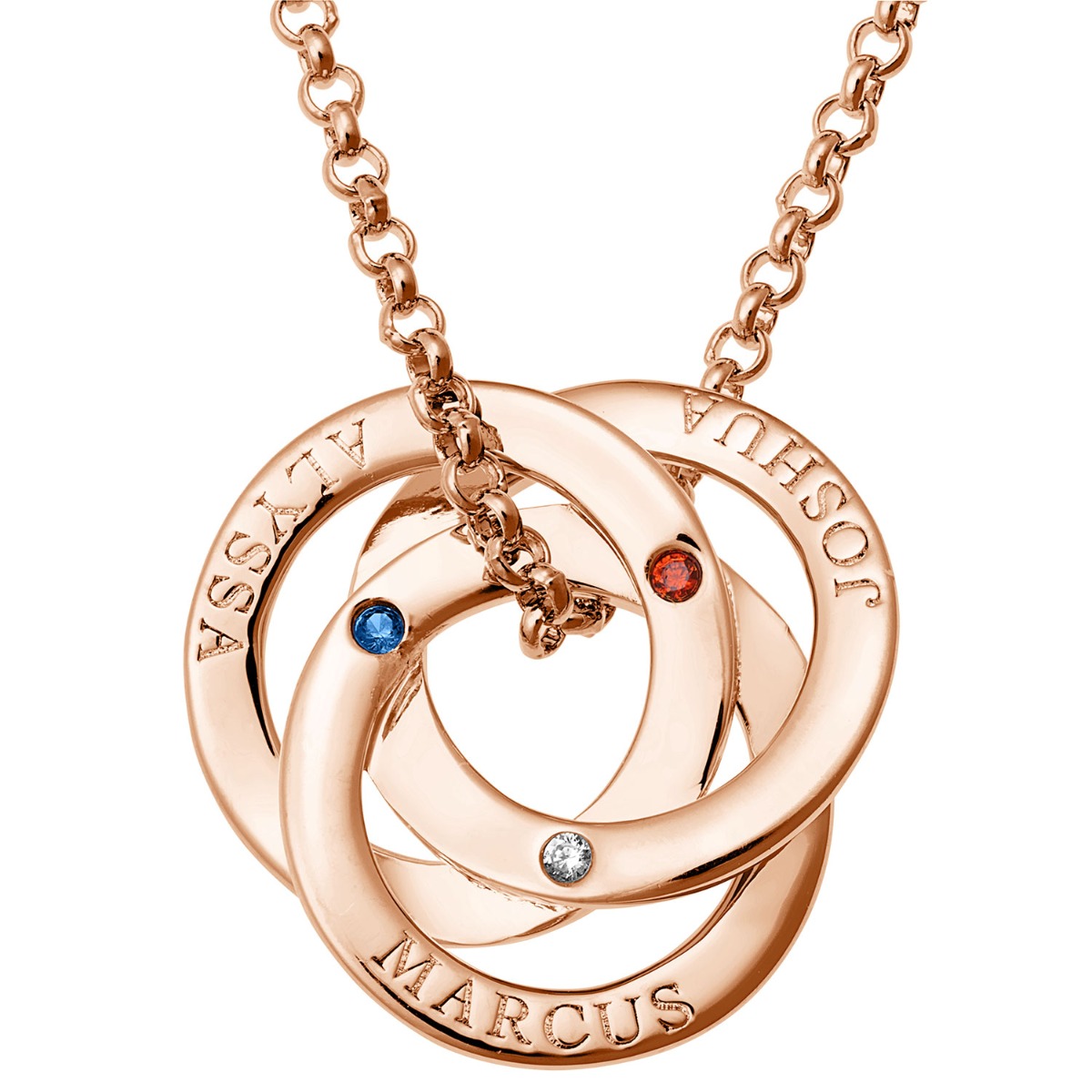 14K rose gold plated interlocking birthstones necklace