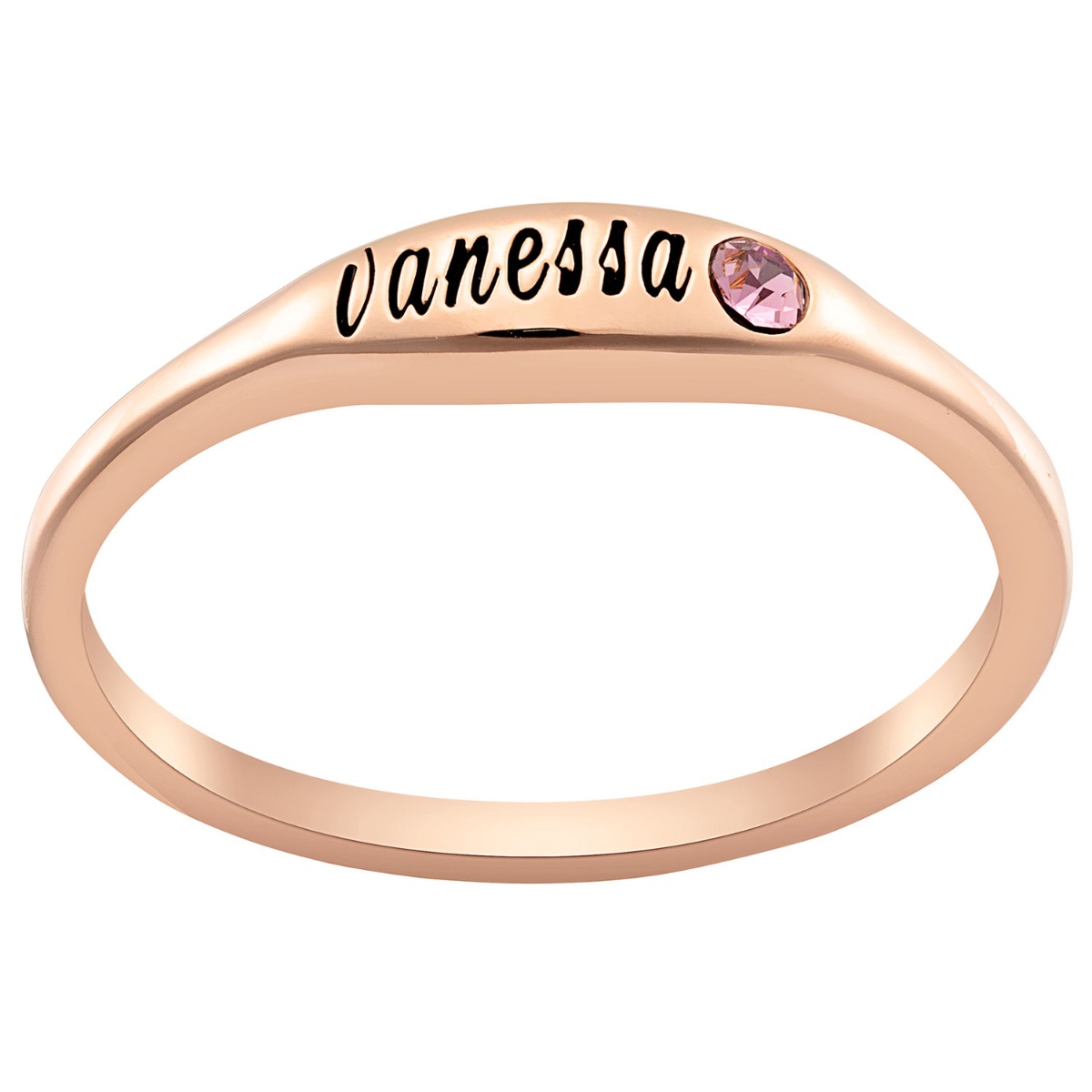 14K Rose Gold Plated Engraved Name and Birthstone Oval Stackable Ring