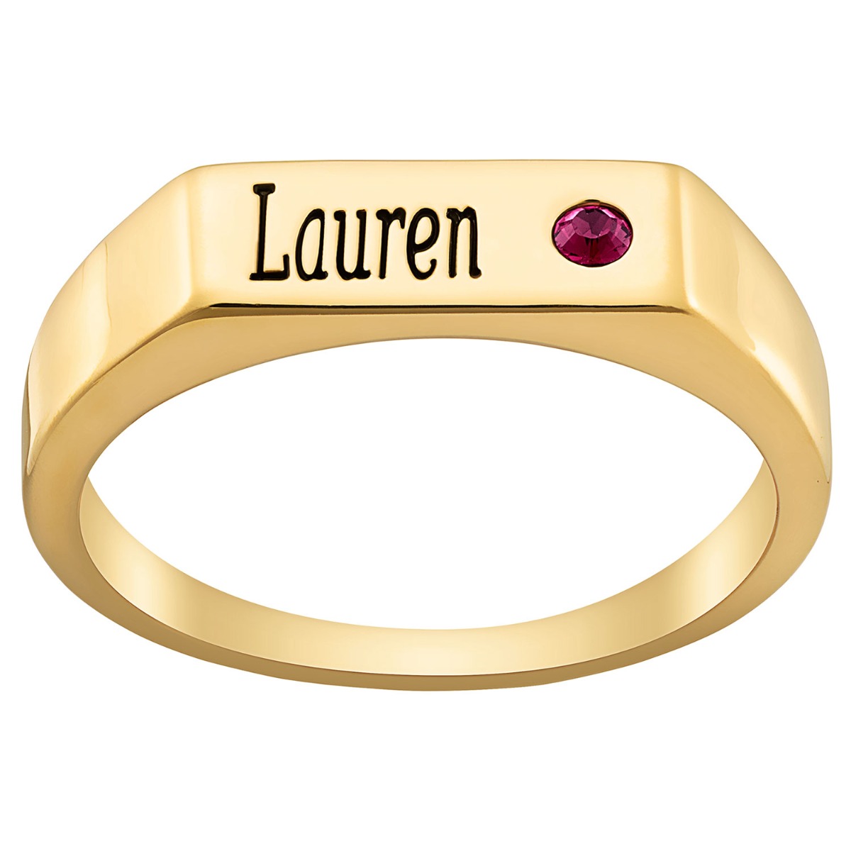 14K Gold Plated Engraved Name and Birthstone Rectangle Ring
