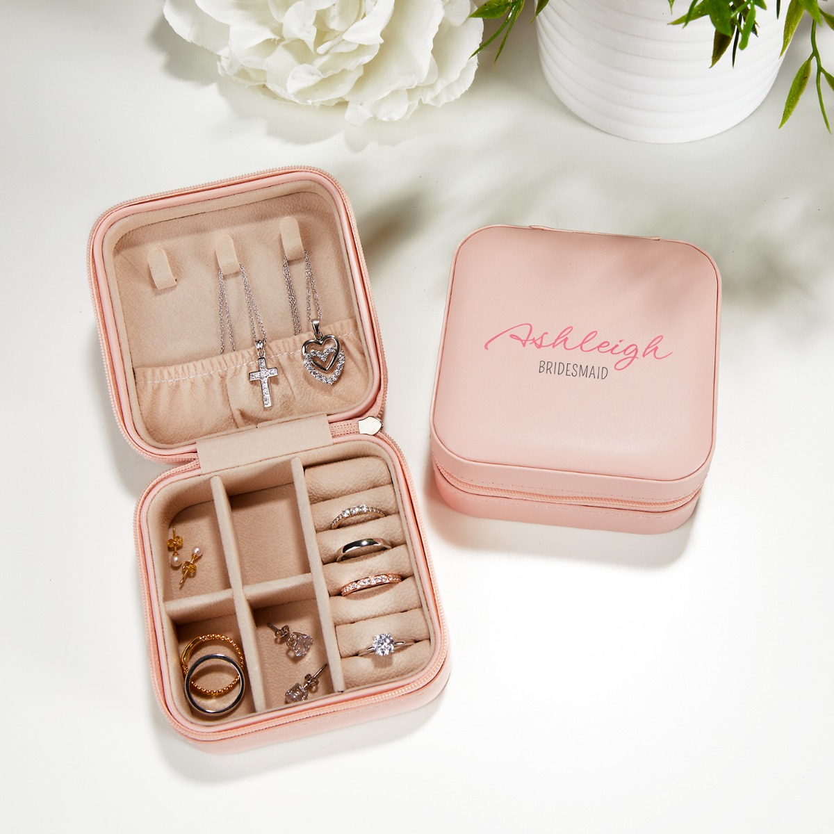 Pink Zip Travel Jewelry Case for Bridesmaid