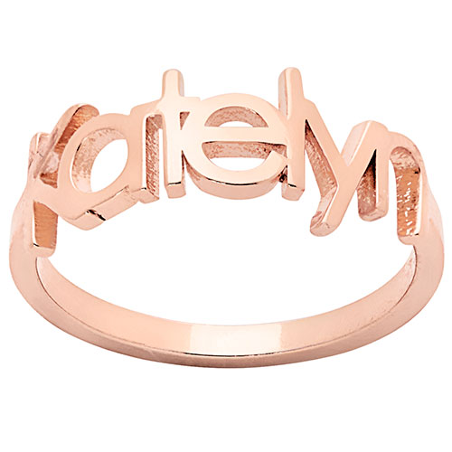 14K Rose Gold Plated Century Gothic Cutout Name Ring