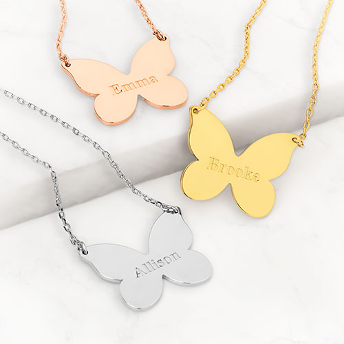 Engraved Name Butterfly Necklace