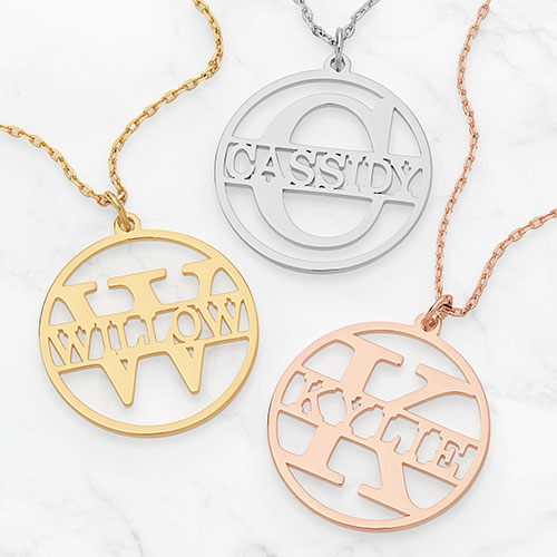 Cutout Initial and Name Disc Necklace