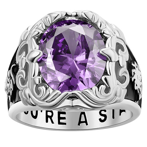 Unisex Silver Plated Art Nouveau Vintage Birthstone Class Ring