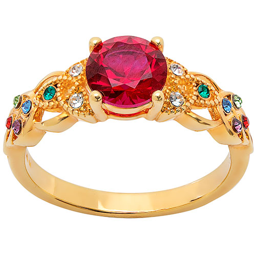 14K Gold Plated Trinity Family Round Birthstone Ring