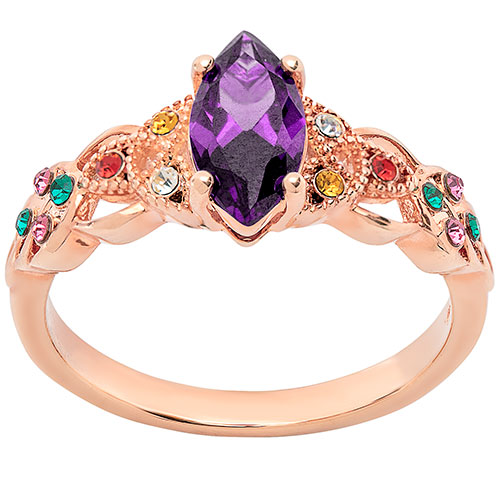 14K Rose Gold Plated Trinity Family Marquise Birthstone Ring