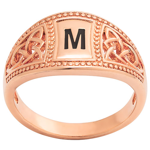 14K Rose Gold Plated Trinity Filigree Initial Ring