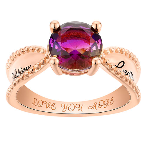 14K Rose Gold Plated Iridescent Stone Engraved Beadeded Ring