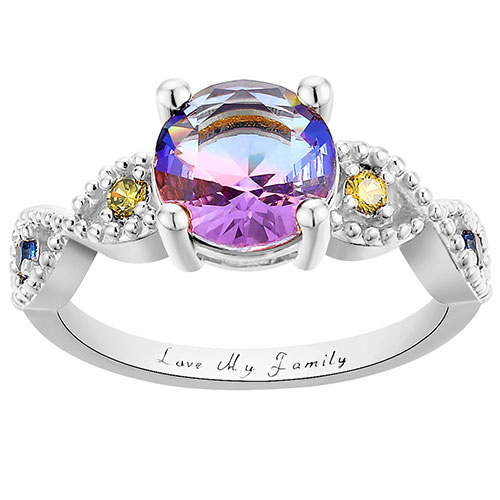 Silver Plated Iridescent Stone Infinity Birthstone Ring