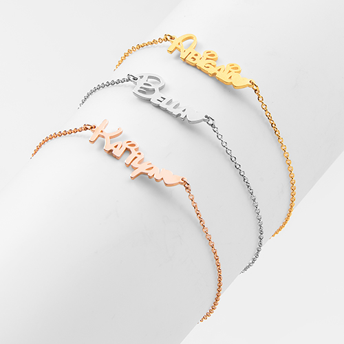 Whimsical Font Name with Heart Bracelet