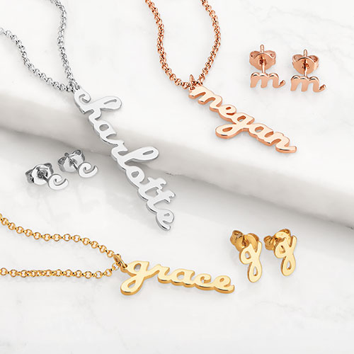 Lowercase Script Name Necklace and Initial Earring Set