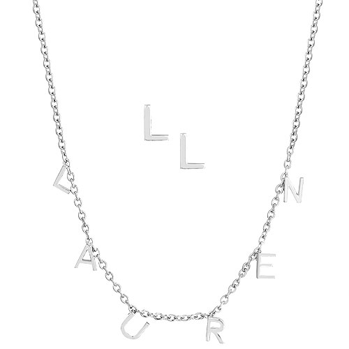 Sterling Silver Dainty Name Choker and Initial Earring Set