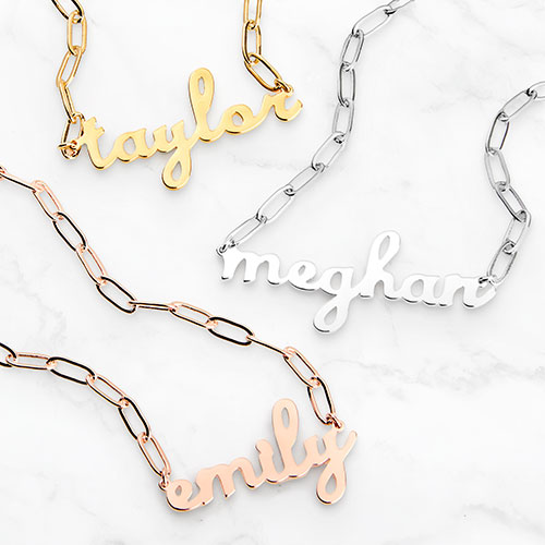  Lowercase Script Name Paperclip Chain Necklace