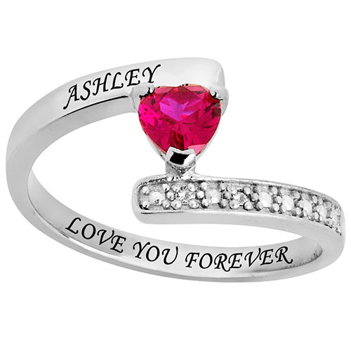 Silver Plated Heart Birthstone Bypass Diamond Accent Ring