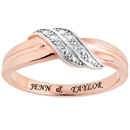 14K Rose Gold over Sterling Couple's Wave Diamond Accent Ring
