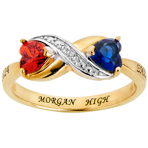 Women's 14K Gold Plated Double Birthstone Heart Infinity Diamond Accent Class Ring