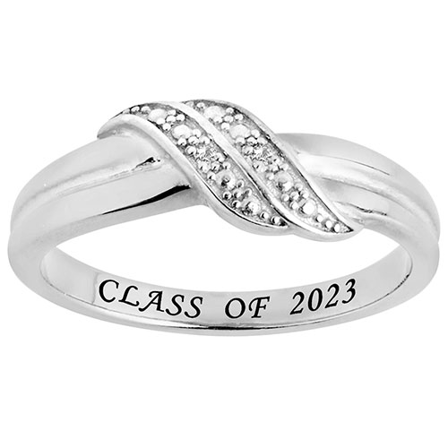 Women's Silver Double Wave Diamond Accent Class Ring