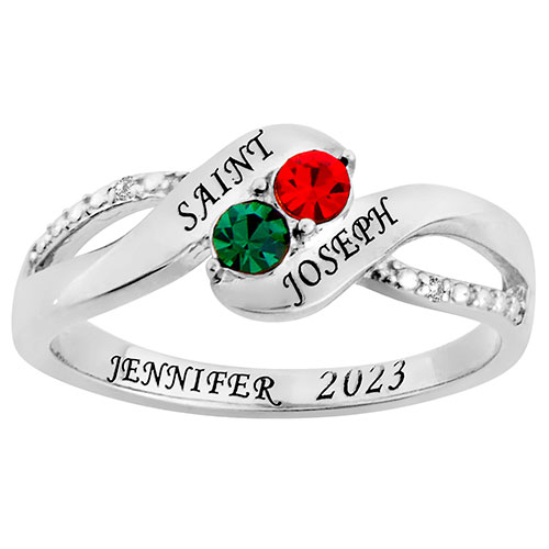 Women's Sterling Silver Birthstone Bypass Diamond Accent Class Ring