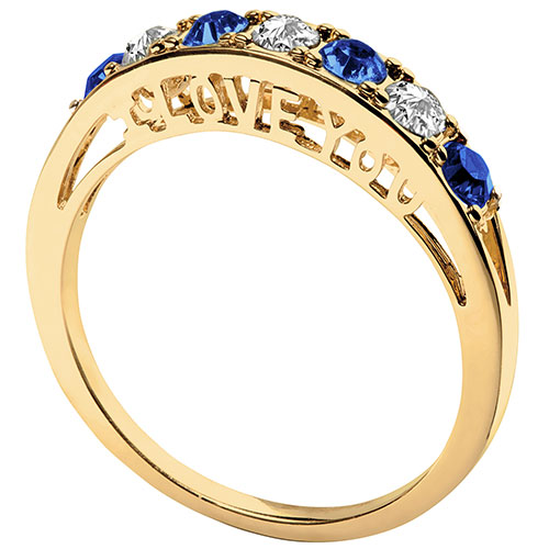 14K Gold Plated I LOVE YOU Simulated Sapphire and Clear Crystal Ring