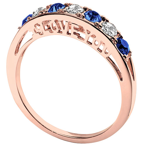 14K Rose Gold Plated I LOVE YOU Simulated Sapphire and Clear Crystal Ring