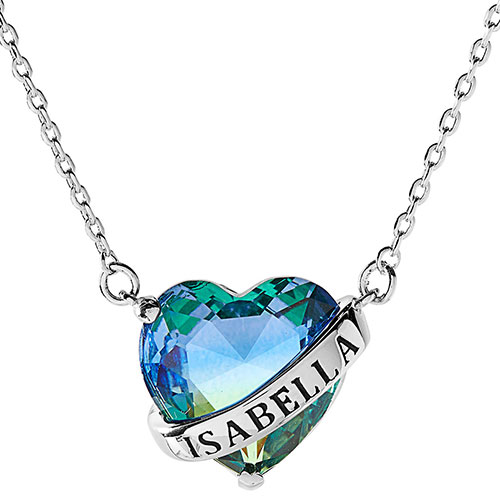 Silver Plated Bold Name Wrapped Iridescent Heart Necklace