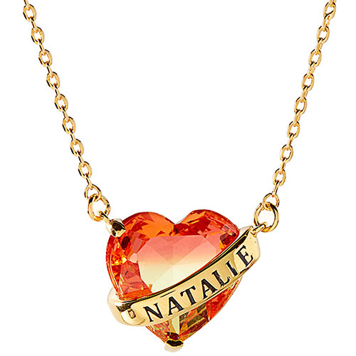 14K Gold Plated Bold Name Wrapped Iridescent Heart Necklace