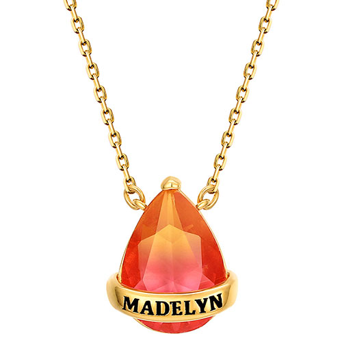 14K Gold Plated Personalized Banner Iridescent Crystal Teardrop Necklace