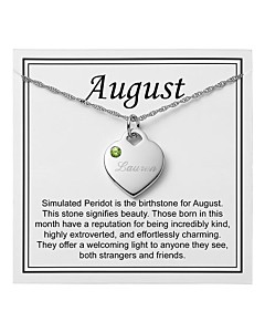 Silver Plated Engraved August Birthstone Heart Necklace