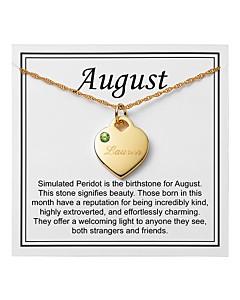 14K Gold Plated Engraved August Birthstone Heart Necklace