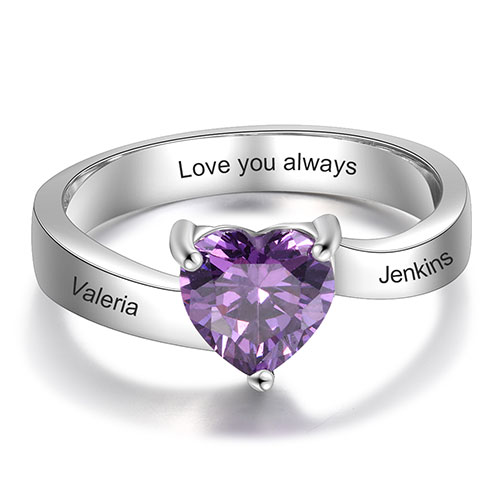 Sterling Silver Engraved Heart Birthstone Ring