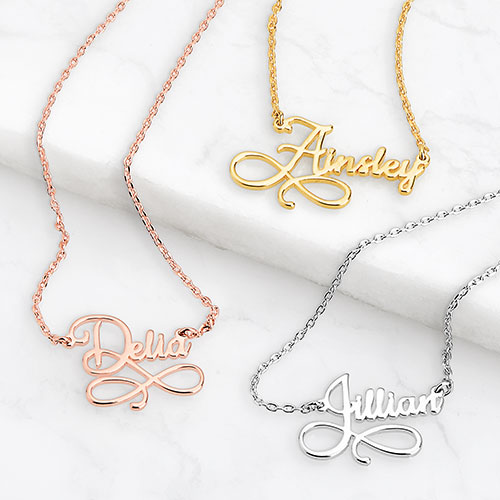 Sterling Silver Script Infinity Name Necklace