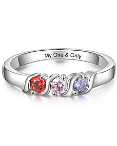 Silver Plated Engraved 3 Birthstone S-Curve Ring