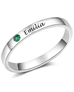 Silver Engraved Birthstone Stackable Band Ring