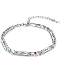 Silver Plated Engraved Bar and Infinity Birthstone Bracelet