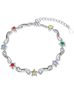 Silver Engraved Infinity and Birthstone Star Bracelet