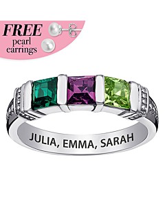 Personalized Square Birthstone Ring - 3 Stones
