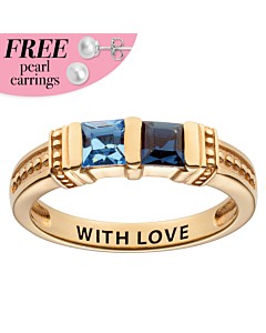 Personalized 14K Gold Plated Square Birthstone Ring - 2 Stones