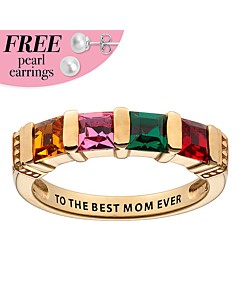 Personalized 14K Gold Plated Square Birthstone Ring - 4 Stones
