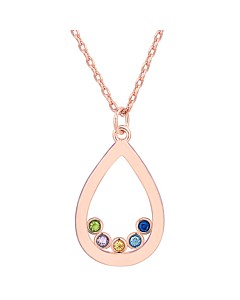 14K Rose Gold Plated Enamel Open Teardrop with Birthstones Necklace - 1 to 5 stones