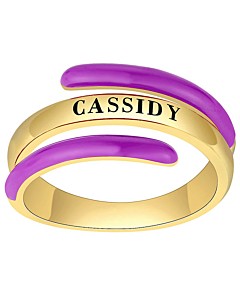 14K Gold Plated Engraved and Birth Month Enamel Bypass Ring-s6
